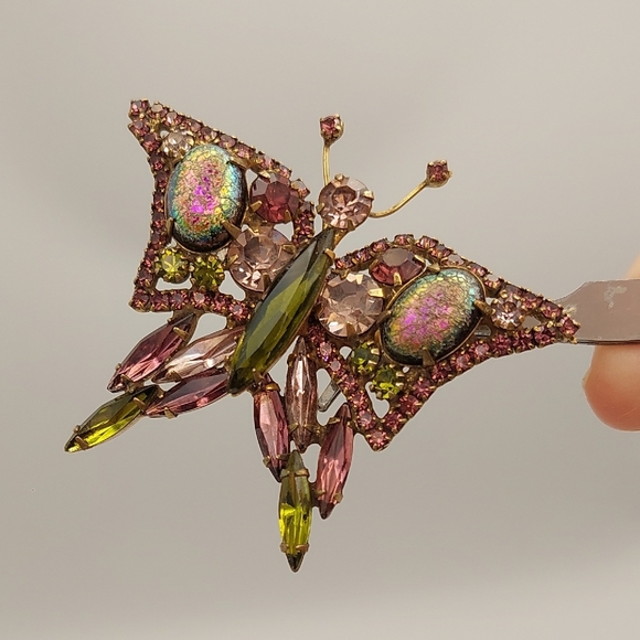 Vintage Jewelry - Vintage Butterfly Brooch Mid Century Multicolor Glass Crystals